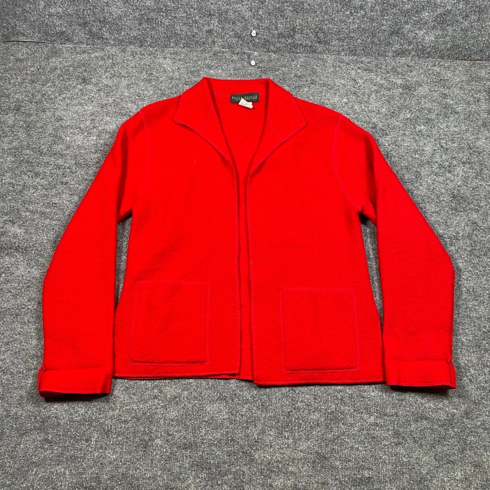 Harve Benard Red Boiled Wool Jacket Open Front Cardigan Small 100% Wool 28M 5295
